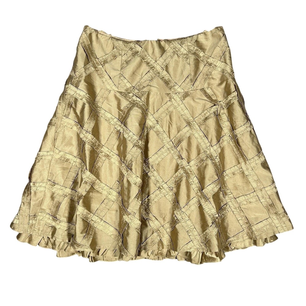 Vintage Nanette Lepore Skirt Women's Silk Ruffle Cocktail NYE Party Gold Size 6‎